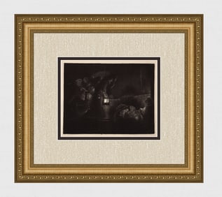 1800s REMBRANDT B46 Etching Adoration of the Shepherds Durand Framed