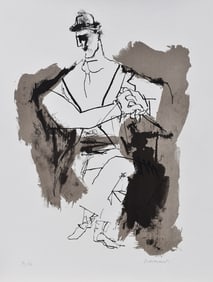 1971 Abraham Rattner Original Lithograph Man with Crossed Hands Hand Signed