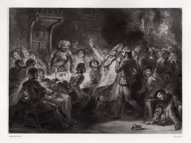 1800s Eugene Delacroix Engraving Death of Bishop of Liege SIGNED FRAMED