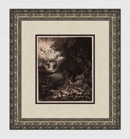 1800s REMBRANDT B44 Etching Angel Appearing to the Shepherds Durand SIGNED Framed