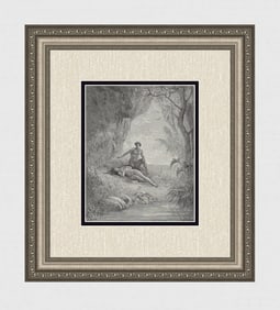 Gustave Dore Adam and Eve in Garden of Eden (Milton's Paradise Lost) c. 1880 Wood Engraving Signed