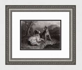 Henry LANDSEER SIGNED 1800s Engraving The Twa Dogs FRAMED