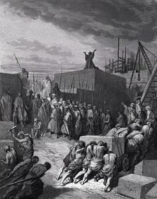 1800s SIGNED GUSTAVE DORE Biblical Woodcut Temple Restoration Begins FRAMED
