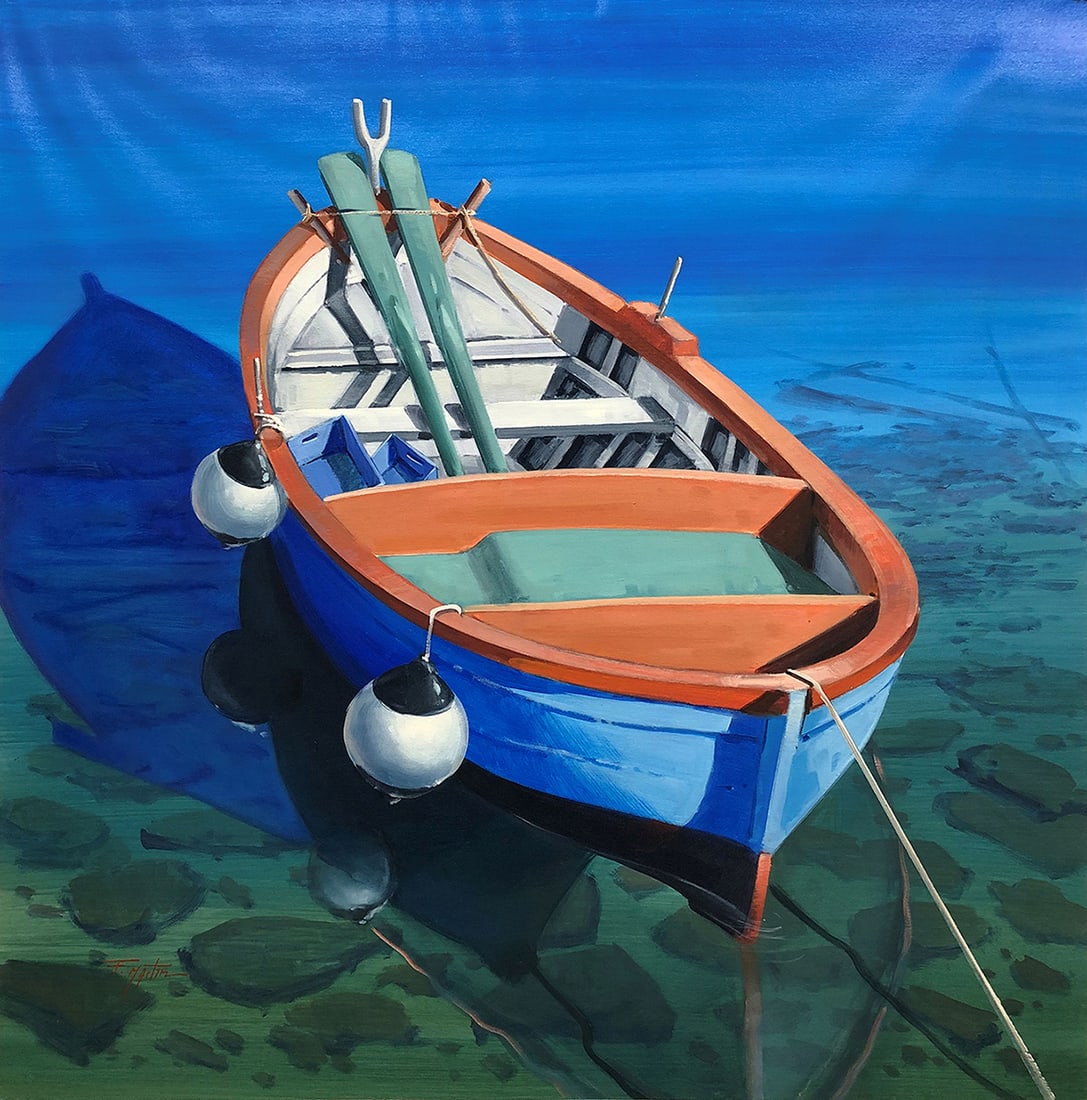 Fran Martin Original Painting Rowboat I 40 x 40 Inches (1 of 3)