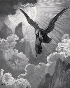 1800s DORE Divine Comedy Wood Engraving "Dante and the Eagle" FRAMED Signed