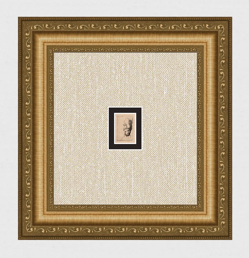 1800s REMBRANDT B302 Etching Head of a Man High Cap Durand Framed (1 of 3)