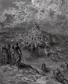 1800s Orlando Furioso Woodcut Ruggiero & Rinaldo FRAMED Signed