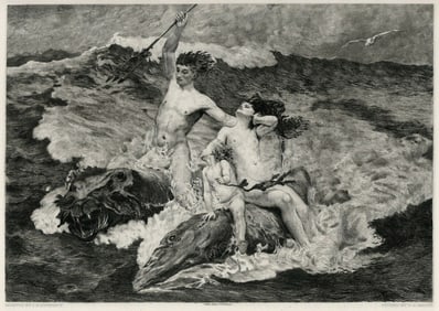 Charles Napier Kennedy 1800s Etching NEPTUNE Signed Framed COA