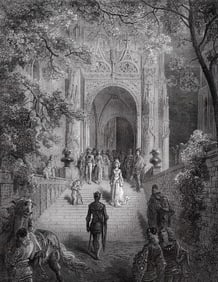 SIGNED DORE 1800s Woodcut Ruggiero Arrives at the Court of Logistilla Framed