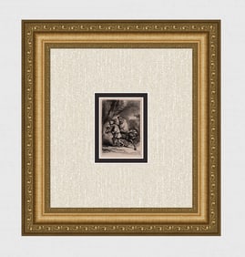 REMBRANDT 1800s Etching B52 The Flight into Egypt, Small Plate Signed DURAND