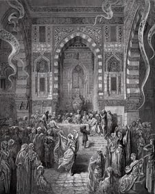 GUSTAVE DORE 1800s SIGNED Orlando Furioso Woodcut The Royal Banquet FRAMED