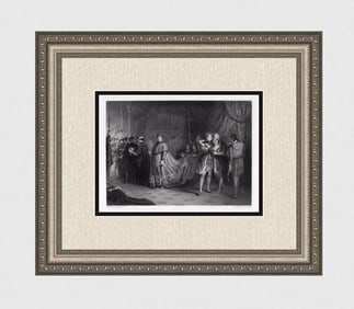 Solomon Hart 1800s Engraving Quarrel of Wolsey and Buckingham FRAMED SIGNED