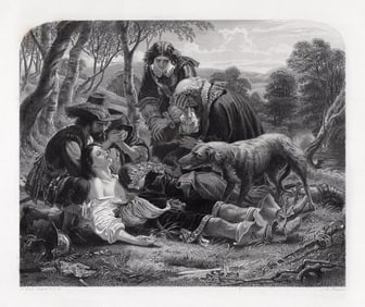 JOSEPH NOEL PATON 1800s Engraving She Died in her Father's Arms FRAMED Signed