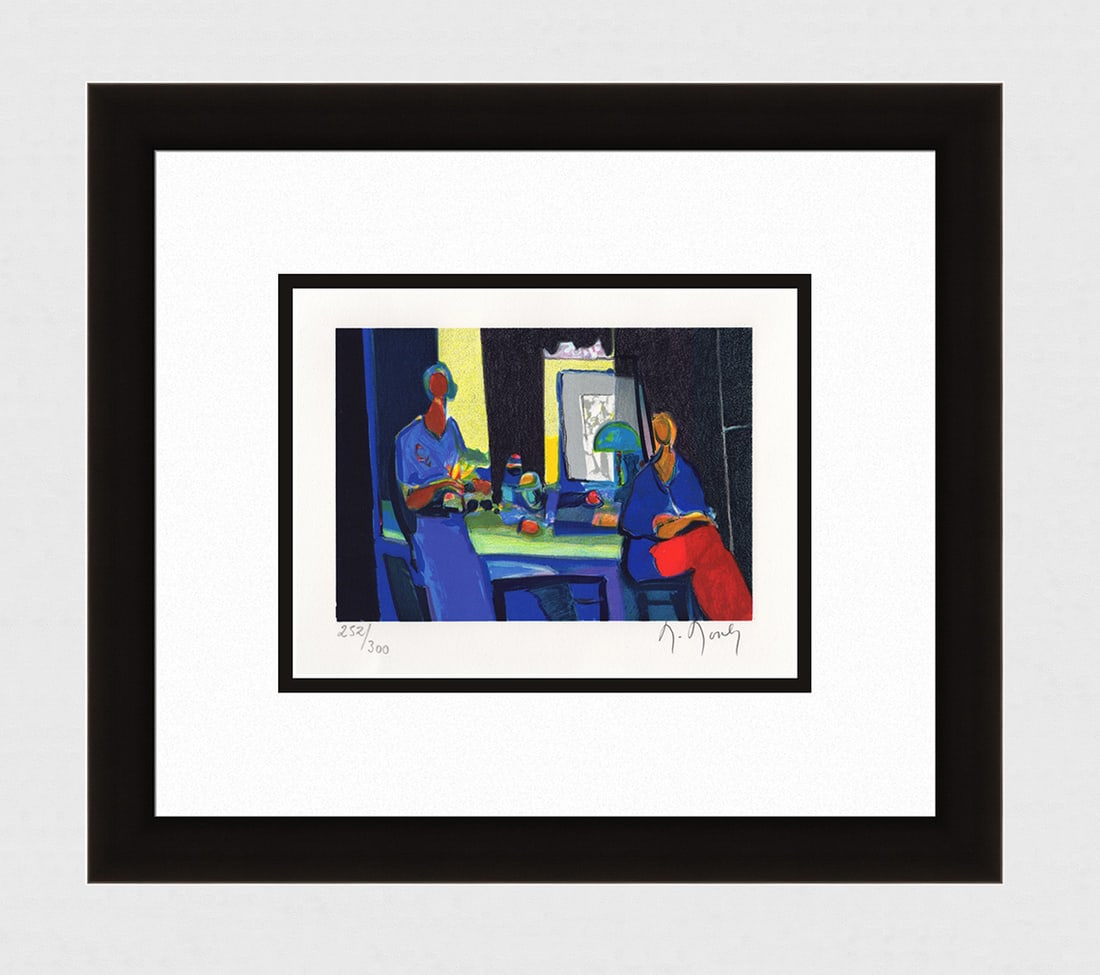 Marcel Mouly Hand signed Lithograph La Lampe Verte: Marcel Mouly (1918 - 2008). La Lampe Verte (The Green Lamp). Color lithograph on Wove paper. Year: 1993. Signed in pencil, lower right. Number from 300. Image size 8 1/2 x 6 inches. Framed dimensions