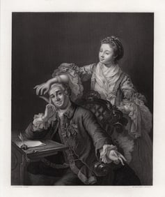 1800s William HOGARTH Engraving "Garrick & His Wife" SIGNED Framed COA