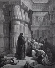 1800s Gustave DORE Biblical Wood Engraving "The Exodus Begins" Framed Signed