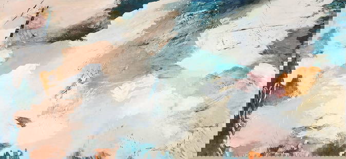 Natasha Barnes Original Painting 60 x 30 Moroccan Sunset: Natasha Barnes. Moroccan Sunset. Original Acrylic and mixed media painting on canvas. Signed by the artist. 60 x 30 Inches. Natasha Barnes is a South African artist, born in 1969. While she has been p