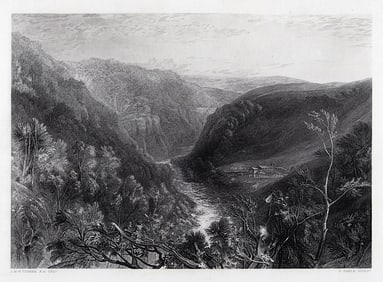 William Turner 1800s Engraving St Mary's Church, Brignall Signed Framed