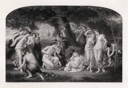 SIGNED 1800s William Edward Frost Engraving Disarming of Cupid FRAMED: William Edward Frost (British, 1810 - 1877). Disarming of Cupid. Antique engraving on wove paper after the original by master engraver Peter Lightfoot (British, 1805-1885). Year: 1858. Signed in the