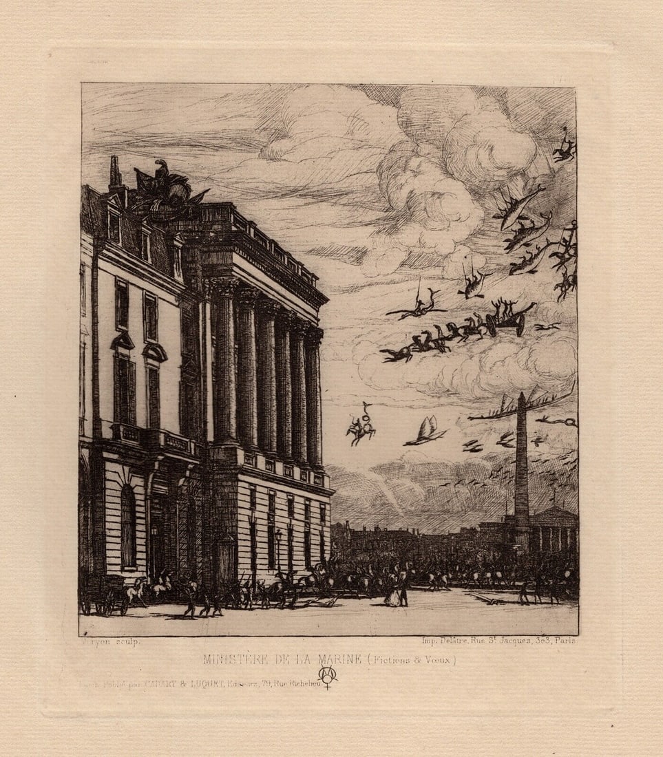 Charles MERYON SIGNED Etching View of the Admiralty, Paris FRAMED: Charles Meryon (1821-1868). The Admiralty, Paris (Ministère de la Marine, Paris). Vintage etching on laid paper after the original by a Master Engraver. Year: 1926. Signed in the plate, lower left. P