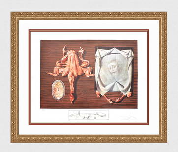 Salvador Dali Lithograph Diners of Gala Signed Numbered Limited Framed: Salvador Dali. Les Spoutniks Astiques Elasticots Statistiques (Sputniks Polished by Statistical Maggots)(From Les Diners de Gala). Offset Lithograph in colors with Original Etched Remarque (Spoon on