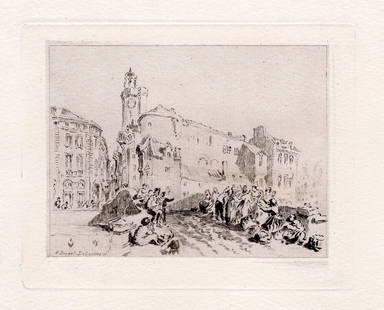 Joseph Mallord William Turner On the Loire etching signed: Joseph Mallord William Turner. (English, 1775-1851). On the Loire. Antique etching on thick laid paper after the original by master etcher Alfred Louis Brunet Debaines (French, 1845-1939). 1876.