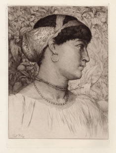 Thomas Riley Roxana etching signed: Thomas Riley. (British, 1856 - 1892). Roxana. Original etching on thick laid paper. 1882. Signed in the plate, lower left. Excellent. Image size 7 3/8 x 10 1/4 inches. Approximately 16 x 19 inches. Th