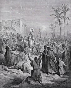1800s Gustave DORE'S BIBLE Woodcut The Triumphal Entry FRAMED SIGNED