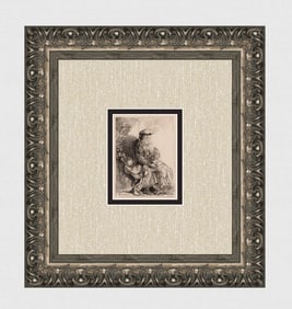 1800s REMBRANDT B33 Etching Abraham Caressing Isaac Durand SIGNED Framed