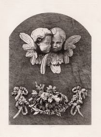 Gustave Greux Carvings in Trinity College Library (The Wren Library) etching signed