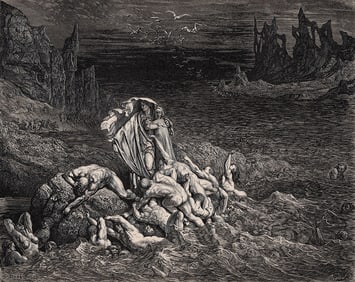 Gustave Dore The Angry Ones Divine Comedy c. 1880 Woodcut Framed