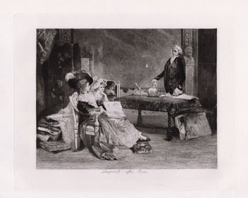Luigi Rossi Les Femmes Savantes 1880 Antique Etching Framed