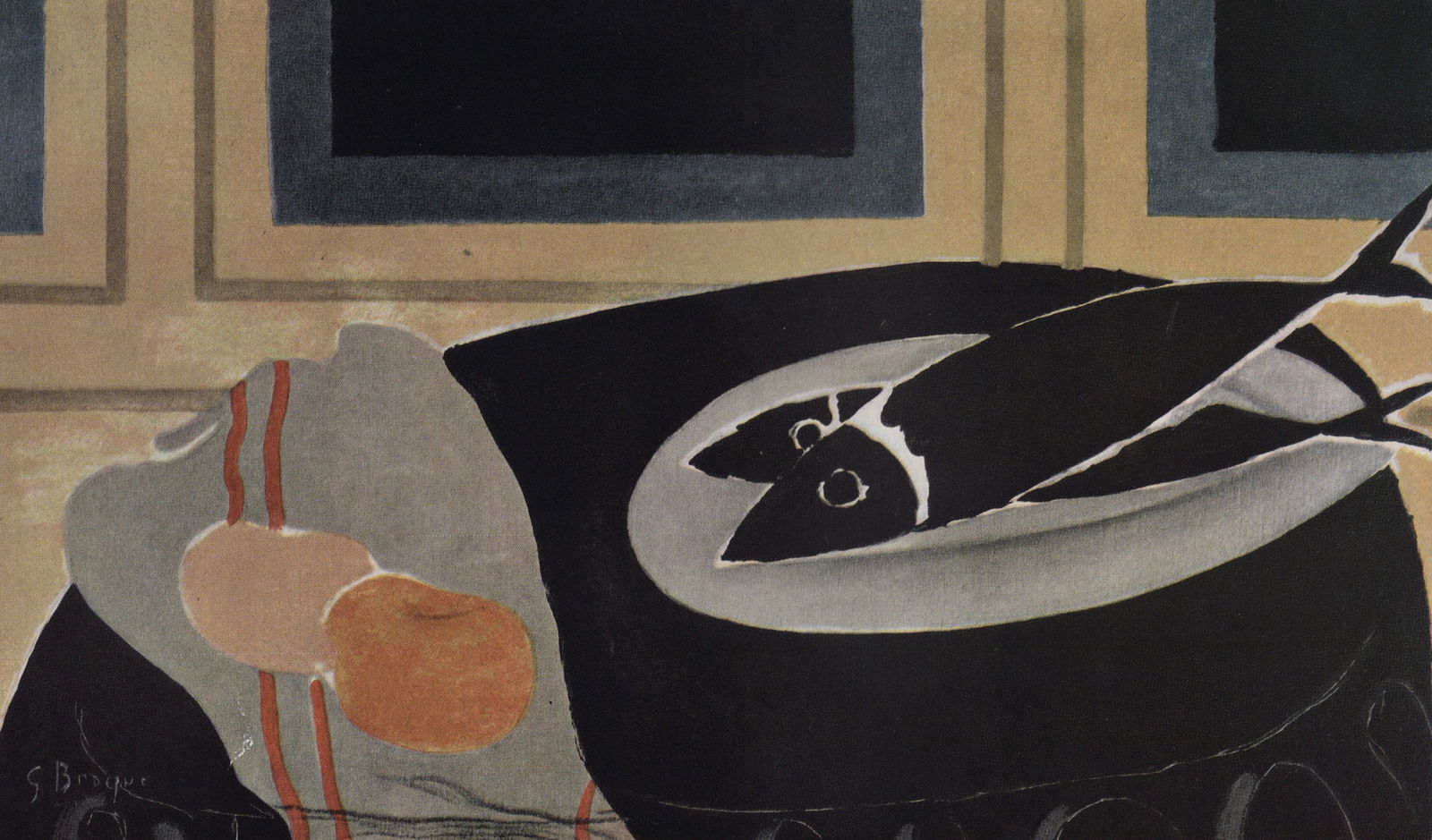 BRAQUE Vintage 1956 Lithograph Still Life with Fish Signed GALLERY FRAMED (1 of 3)