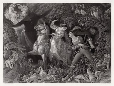 1800s Daniel MACLISE Antique Engraving Undine on Horseback Framed