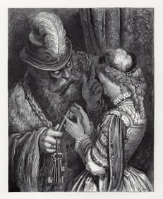 Gustave Dore Blue Beard 1880 Woodcut Signed Framed