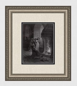 1800s DORE Orlando Furioso Woodcut AMOROUS ADVANCES Framed Signed