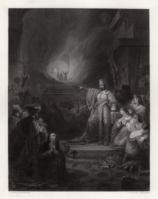 GEORGE JONES 1800s Antique Engraving THE FIERY FURNACE SIGNED Framed