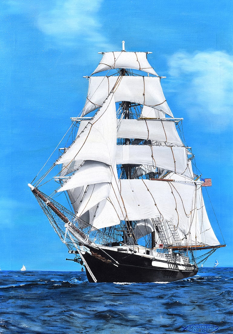R.C. Mansfiled Oil Painting Regina Maris Schooner 24 x 34 inches: R.C. Mansfield (American 20th century) Regina Maris. Original oil on canvas, finely executed. Signed and dated by the artist lower right. Dated May 1982. The American sailing ship Regina Maris was ori