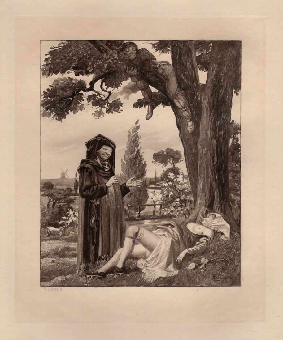 EDMOND MALASSIS SIGNED Nude Engraving A Lecture on Morals Signed Limited: Edmond Malassis (French, 1874 - 1944). The Lecture III (La lecture I) (Cent Nouvelles Nouvelles). Vintage copper plate engraving in black ink on Velin paper after the original by master engraver R. Lo