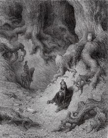 1800s Gustave Dore Woodcut Zerbino with the Old Lady Signed Framed