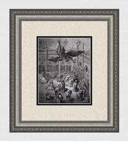 Gustave Dore 1800s Woodcut The Archangel Michael Signed Framed