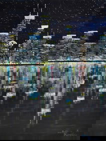 Arthur Kinslow Orginal Painting Reflections Cityscape 30 x 40 Inches Signed