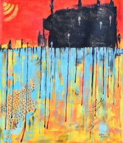 Arthur Kinslow Original Painting Industrial Landscape 50 x 56 inches