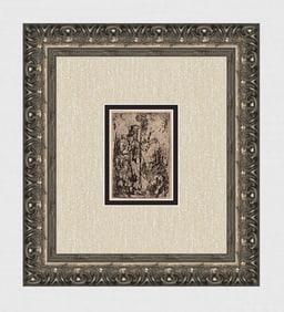 1800s REMBRANDT B122 Etching Vendor of Rat Poison Durand Framed
