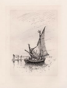Clara Federica Montalba 1882 etching Venetian Fishing Boats signed