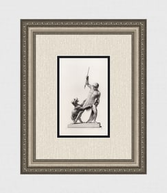 Jens Adolf Jerichau 1800s Antique Engraving THE PANTHER HUNTER Framed