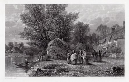 1872 Albert Bellows Christening Party engraving signed