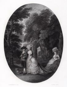 1800s Thomas GAINSBOROUGH Engraving "The Walk At Kew" SIGNED Framed