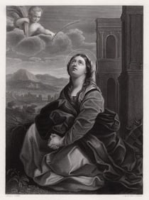 1800s Guido Reni Antique Engraving SAINT CATHERINE Framed SIGNED