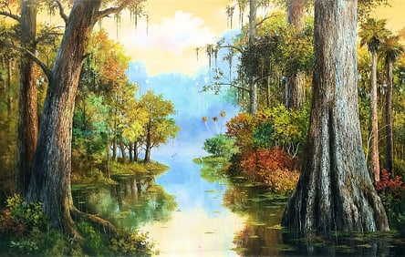 Detailed Villaflor Bacci Original Oil Florida Tropical 60 x 96